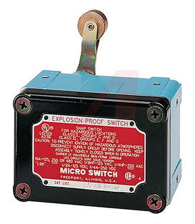 Honeywell EX Series Roller Lever Limit Switch, 1 NO/1 NC, Die Cast Aluminium Housing, 480V, 15A