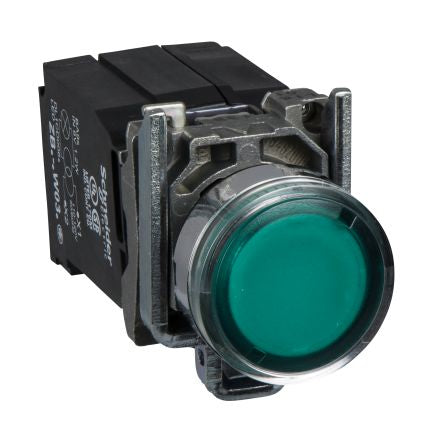 Schneider Electric Harmony Series Illuminated Push Button Switch, Spring Return, Panel, 22 mm Cutout, SPDT, Green LED