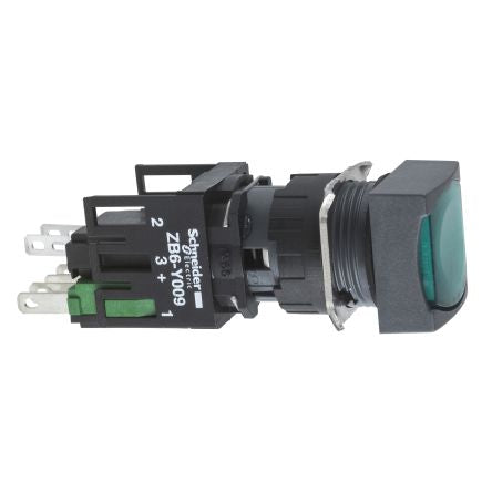 Schneider Electric Harmony Series Illuminated Push Button Switch, Latching, Panel, 16 mm Cutout, Green LED, IP65, 250 V