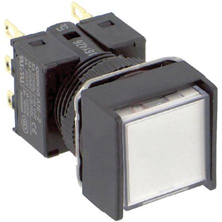Omron A16 Series Illuminated Push Button Switch, Panel, 16 mm Cutout, DPDT, IP65, 30 V dc
