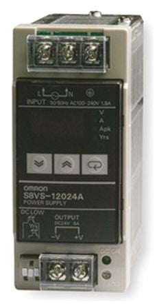 Omron S8VS Switched Mode DIN Rail Power Supply 264V ac AC Input 24V dc, 5 A Output DC 120 W