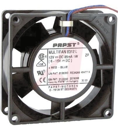 ebm-papst 8300 Series Axial Fan, 12V dc, 67 m³/h, 4 W, IP68 80 mm 32mm 32 mm