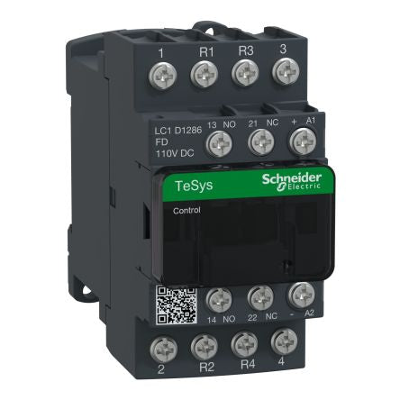 Schneider Electric LC1D Contactor, 110V dc Coil, 4-Pole, 25 A, 1.56 W 110V dc, 2 NO/2 NC, 300 V dc, 690V ac