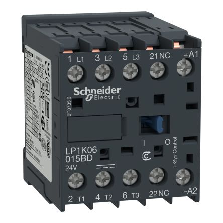 Schneider Electric TeSyS K Contactor, 24V dc Coil, 3-Pole, 6 A, 3 kW 24V dc, 3 NO, 690V ac