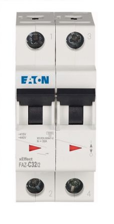 Eaton xEffect xEffect Miniature Circuit Breaker, 2-Pole, 32A, Type C, 415V ac AC, 96 V dc DC, 10 kA Breaking Capacity