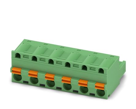 Phoenix Contact GFKC 2.5 HC/6-ST-7.62 Series Pluggable Terminal Block, 6-Contact, 7.62 mm Pitch, 1 Row, 1700458