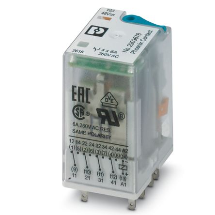 Phoenix Contact Power Relay, 48V dc Coil, 6A Switching Current, 4PDT