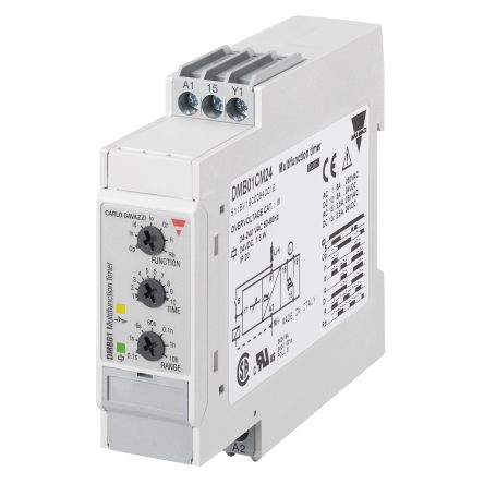 Carlo Gavazzi DMB01 Series DIN Rail Timer Relay, 2-Contact, 24 V dc 24V ac, 240 V ac, 0.1 s to 100 h, 7-Function, SPDT
