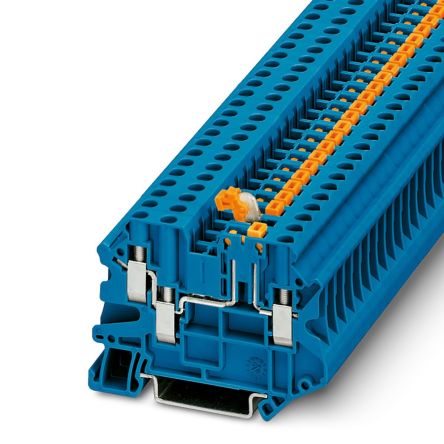 Phoenix Contact 3073018 UT 4-TWIN-MT BU Series Knife Disconnect Terminal Block Blue, 0.14mm², 6 mm², 1-Level, Screw