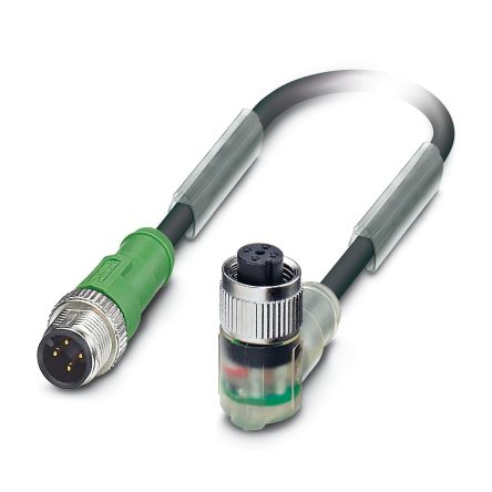 Phoenix Contact Male 4 way M12 to Female 4 way M12 Sensor Actuator Cable, 3 m