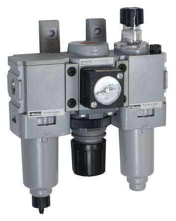 Parker 1/4 in G FRL, Pulse Drain, 5 μm Filtration Size Integrated Pressure Gauge