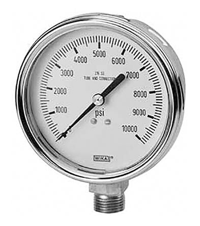 WIKA 1/2 in MNPT Pressure Gauge, 100 mm, 2000 psi, UKAS