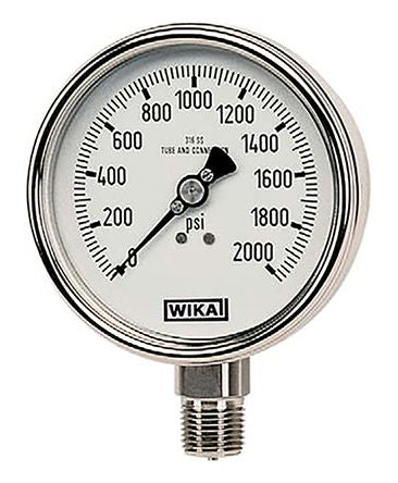 WIKA 1/4 in Threaded Pressure Gauge, 63 mm, 3000 psi, RSCAL