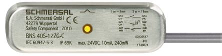 Schmersal BNS40S Series Magnetic Non-Contact Safety Switch, Stainless Steel Housing, 100V dc, 1 NO/1 NC, 1 m Cable