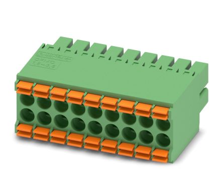 Phoenix Contact DFMC 1.5/9-ST-3.5 Series Pluggable Terminal Block, 18-Contact, 3.5 mm Pitch, 2 Row, 1790179