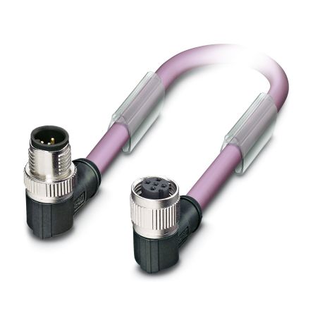 Phoenix Contact Female 2 way Right Angle to Male 2 way M12 Bus Cable, 500 mm