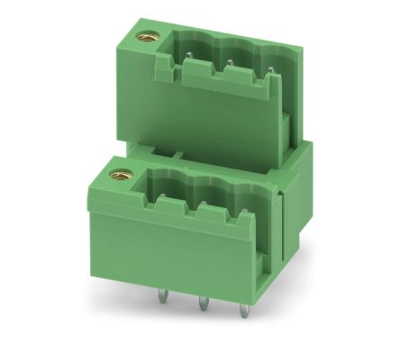 Phoenix Contact MDSTBV 2.5/ 3-GFL-5.08 Series Right Angle Pluggable Terminal Block, 3 Contact(s), 5.08 mm Pitch, 2 Row