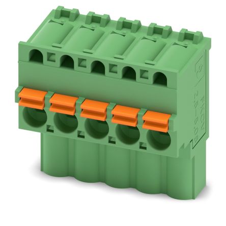Phoenix Contact FKCVW 2.5/ 5-ST-5.08 Series Pluggable Terminal Block, 5-Contact, 5.08 mm Pitch, 1 Row, 1873689