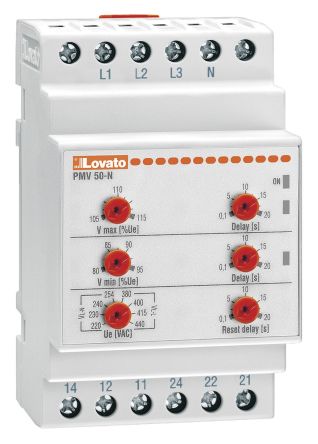 Lovato Monitoring Relay, 3 Phase, SPDT, DIN Rail, 208V ac, 240 V ac