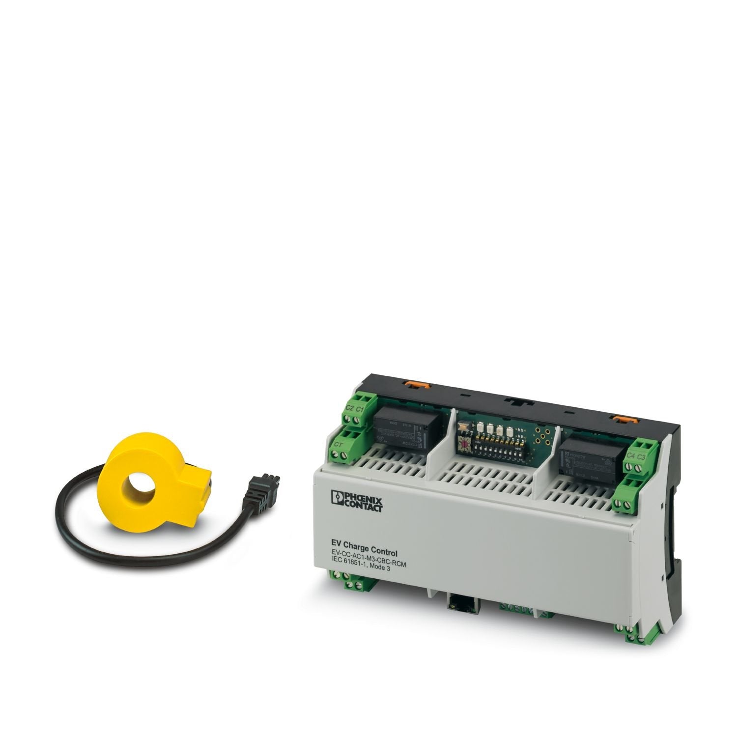 AC charging controller in accordance with IEC 61851-1, client or stand-alone, Modbus/TCP via Ethernet, connection for RFID reader and energy meter via RS-485, DC residual current monitoring, connector release in the event of power failure