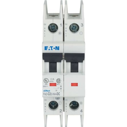 Eaton xEffect xEﬀect - FAZ-NA-DC MCB Miniature Circuit Breaker, 2-Pole, 2A, Type C, 440 V dc DC, 10 kA Breaking Capacity