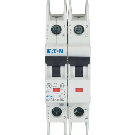 Eaton xEffect xEﬀect - FAZ-NA-DC Miniature Circuit Breaker, 2-Pole, 4A, Type C, 500 V dc DC, 10 kA Breaking Capacity
