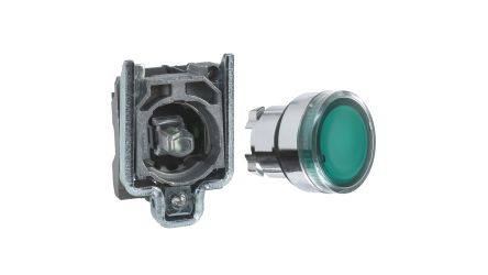 Schneider Electric Harmony XB4 Series Illuminated Push Button Switch, Slow Break, Panel, 22.5 mm Cutout, 1 NO, Green