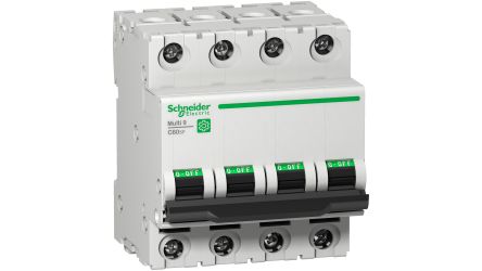 Schneider Electric Multi9 Multi 9 C60 Miniature Circuit Breaker, 4-Pole, 2A, Type B, 240V ac AC, 10 kA Breaking Capacity