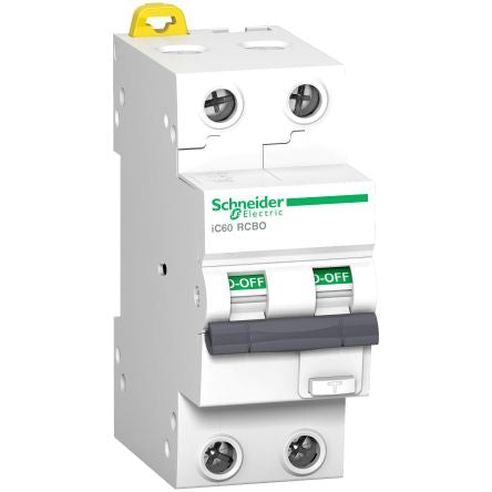 Schneider Electric Residual Current Circuit Breaker with Overload Protection, 20A Current Rating, 2-Pole, 30 mA Trip