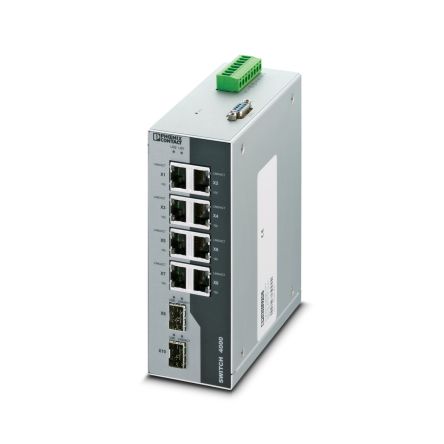 Phoenix Contact FL SWITCH 4008T-2SFP Series DIN Rail Industrial Ethernet Switch, 8, 10Mbps, 100 Mbps, 1000 Mbps
