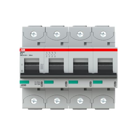 ABB S804C Miniature Circuit Breaker, 4-Pole, 13A, Type K, 415V ac AC, 440 V dc DC, 25 kA Breaking Capacity