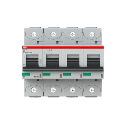 ABB S804N Miniature Circuit Breaker, 4-Pole, 20A, Type C, 690V ac AC, 36 kA Breaking Capacity