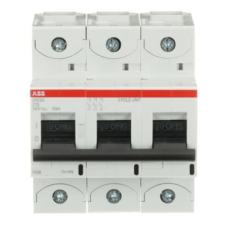 ABB S800U Miniature Circuit Breaker, 3-Pole, 15A, Type Z, 240V ac AC, 50 kA Breaking Capacity