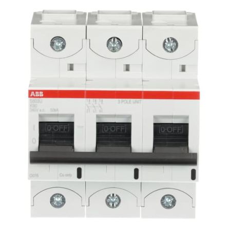 ABB S800U Miniature Circuit Breaker, 3-Pole, 90A, Type K, 240V ac AC, 50 kA Breaking Capacity