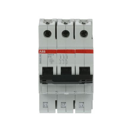 ABB S403M Miniature Circuit Breaker, 3-Pole, 16A, Type B, 12V ac AC, 10 kA Breaking Capacity