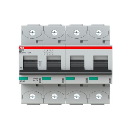 ABB S804C Miniature Circuit Breaker, 4-Pole, 13A, Type B, 415V ac AC, 25 kA Breaking Capacity