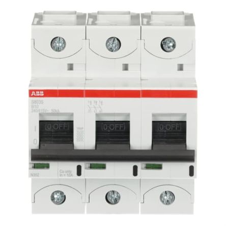 ABB S800S Miniature Circuit Breaker, 3-Pole, 10A, Type B, 240V ac AC, 50 kA Breaking Capacity