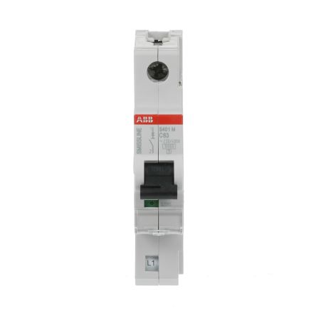 ABB S400 S400M Miniature Circuit Breaker, 1-Pole, 63A, Type B, Type C, Type D, Type K, 400V ac AC, 250 V dc DC, 10 kA