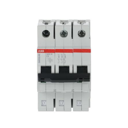 ABB SmiSSline S400M Miniature Circuit Breaker, 3-Pole, 2A, Type K, Type D, Type C, Type B, 400V ac AC, 250 V dc DC, 10