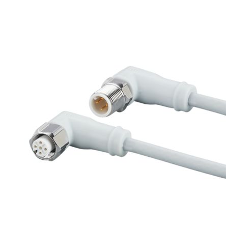 ifm electronic Male 4 way Right Angle to Female 5 way M12 Communication Cable, 20 m