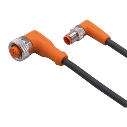 ifm electronic Male 4 way Right Angle to Female 5 way M12 Communication Cable, 300 mm