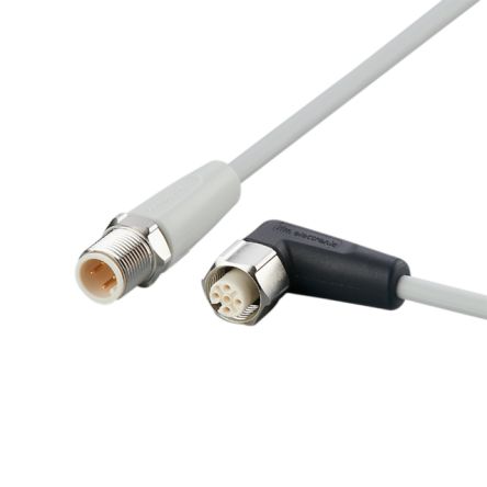 ifm electronic Male 4 way Straight to Female 5 way M12 Communication Cable, 600 mm