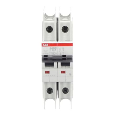 ABB SU200 M Miniature Circuit Breaker, 2-Pole, 63A, Type K, 440V ac AC, 96 V dc DC, 15 kA Breaking Capacity
