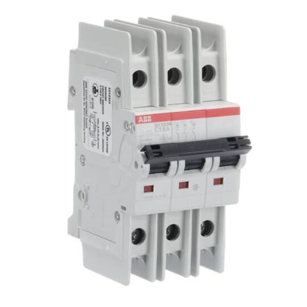 ABB SU200 M Miniature Circuit Breaker, 3-Pole, 1.6A, Type C, 400V ac AC, 15 kA Breaking Capacity