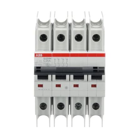 ABB SU200 M Miniature Circuit Breaker, 4-Pole, 25A, Type C, 480V ac AC, 15 kA Breaking Capacity