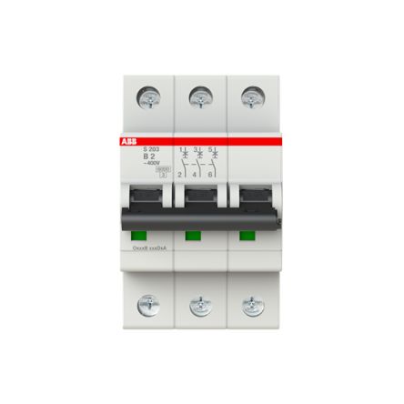 ABB System Pro M Compact S200 Miniature Circuit Breaker, 3-Pole, 2A, Type B, 400V ac AC, 110 V dc DC, 10 kA Breaking