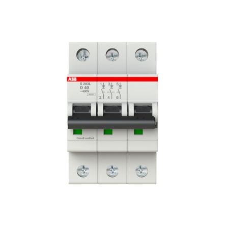 ABB S203L Miniature Circuit Breaker, 3-Pole, 40A, Type D, 400V ac AC, 6 kA Breaking Capacity