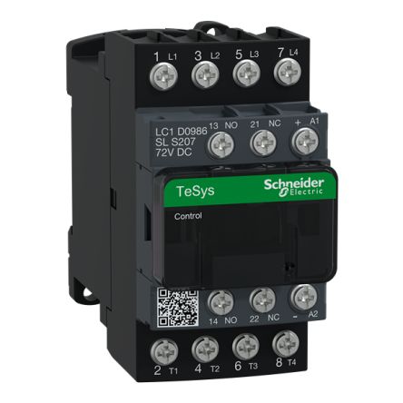 Schneider Electric LC1D Contactor, 72V dc Coil, 4-Pole, 20 A, 4 W 690V ac, 2 NO/2 NC, 690V ac