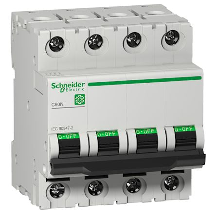 Schneider Electric Multi9 M9F1 Miniature Circuit Breaker, 4-Pole, 10A, Type C, 440V ac AC, 250 V dc DC, 6 kA Breaking