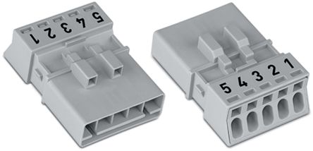 WAGO 890 Series Plug-in Male Lighting Connector Male Push-in, 5-Pole, 16A, 5-Way, IP20, IP40